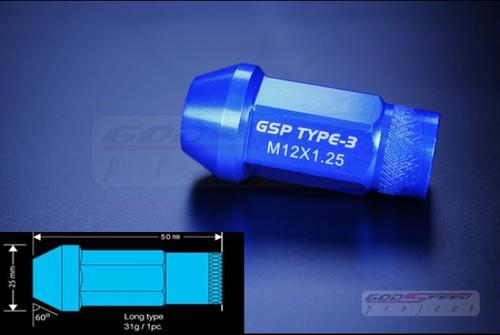 Godspeed type 3 50mm blue lug nuts 20 pcs set m12 x 1.25 fit ( nissan )