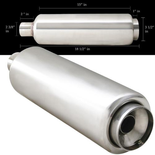 Universal muffler 14"~ 4" x 2" stainless flat tip w/silencer/2.5"inlet 