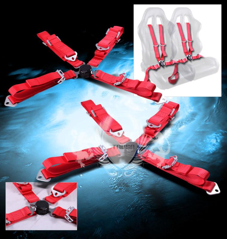 2x 4-point jdm racing seat belt camlock shoulder red cam lock driver/passenger