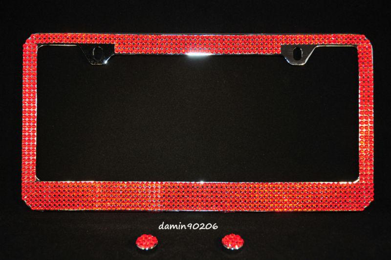 2 x luxury red crystals metal diamond metal license plate frame new