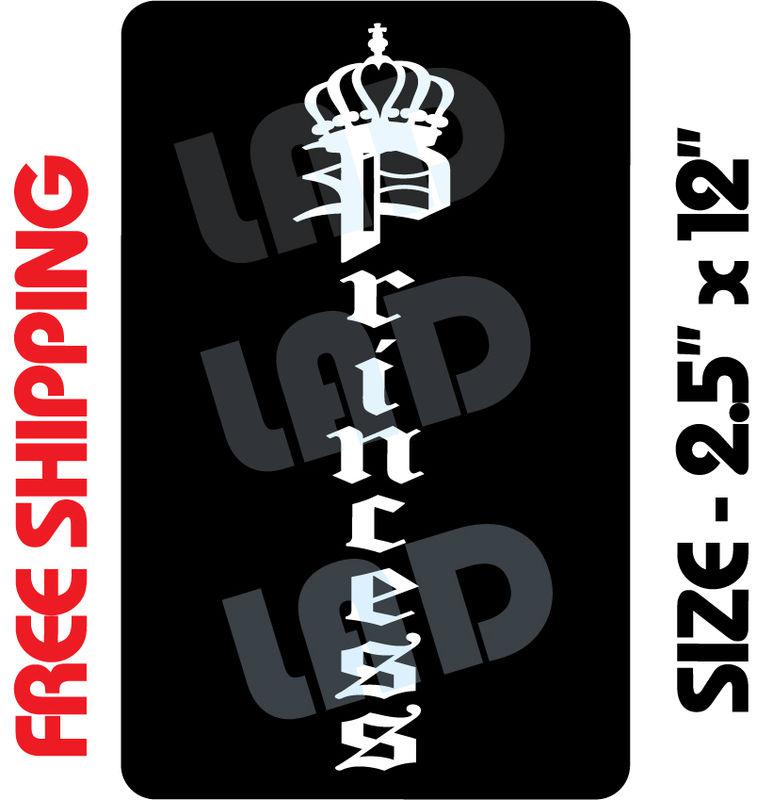 2- princess vinyl decal sticker 2.5" x 12" white vw honda acura jdm