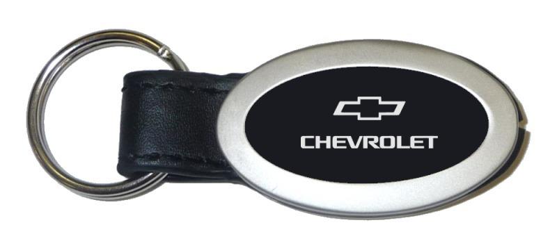 Chevrolet black oval leather metal key chain ring tag key fob logo lanyard