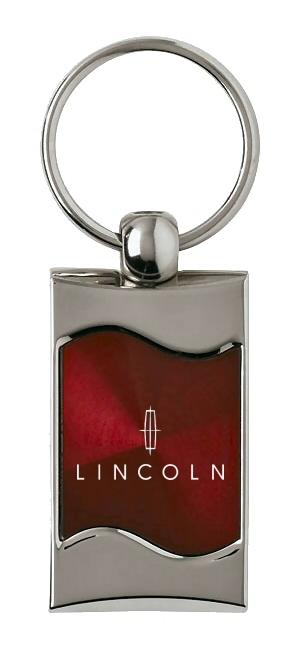 Lincoln burgundy rectangular wave metal key chain ring tag key fob logo lanyard