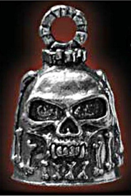 Pewter motorcycle guardian bell   skull and bones  new