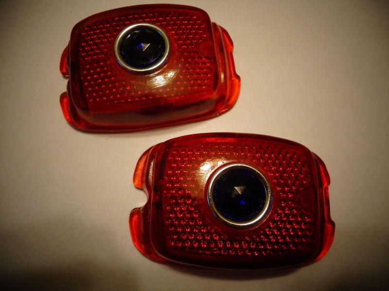 Vintage 1937 - 38 chevy glass tail light lenses (2) lynx eye blue dots