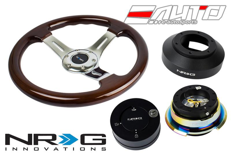 Nrg 330mm br wood chrome spoke steering wheel 141h hub 2.8 bkmc release lock mb