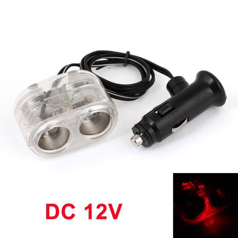 Led indictor dc 12v dual sockets car cigarette lighter adapter splitter