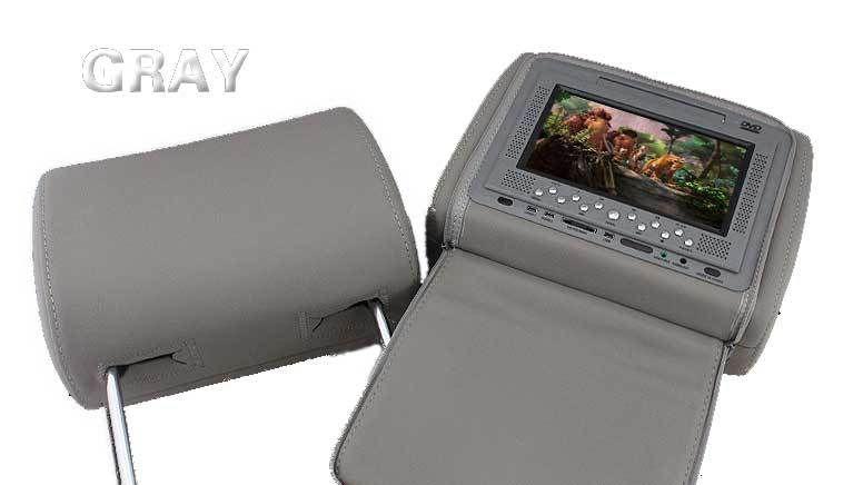 Grey pair 7" car pillow headrest cd radio dvd player games ir fm sd usb speaker