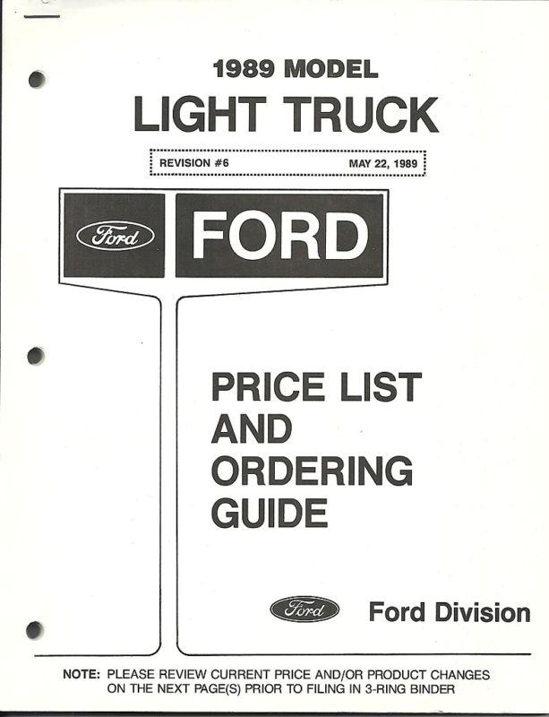 1989 ford light truck price list and ordering guide nos