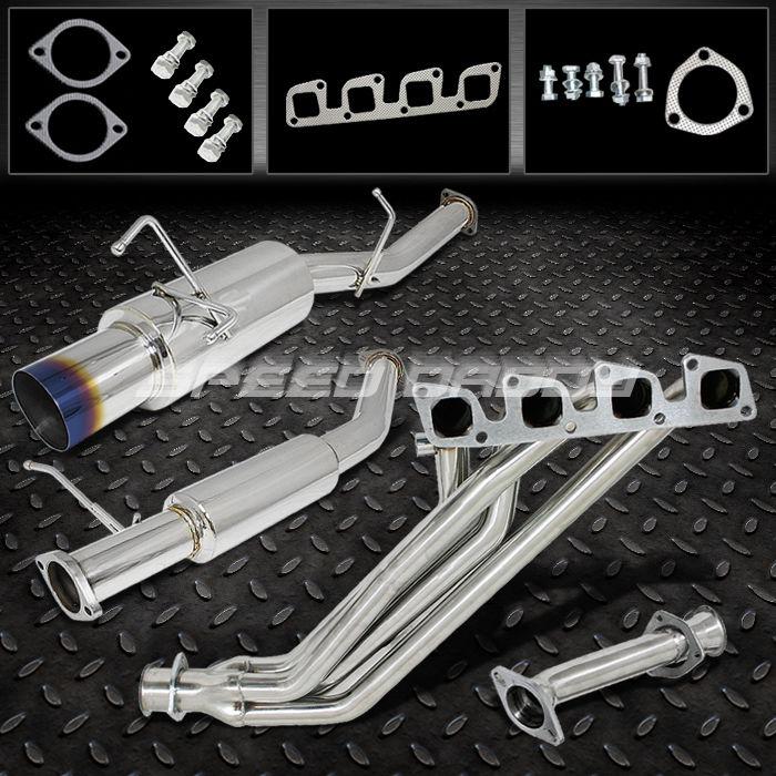 4" burnt tip muffler catback+header full exhaust system 89-94 240sx s13 dohc ka