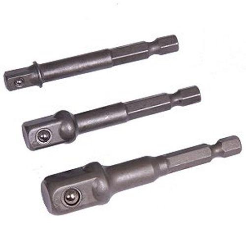 3 pc hex power drill driver socket bar wrench adapter extension 1/4", 3/8", 1/2"