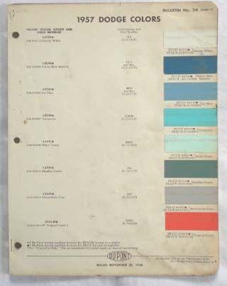 1957  dodge  dupont  ppg  color paint chip charts  all models original mopar 