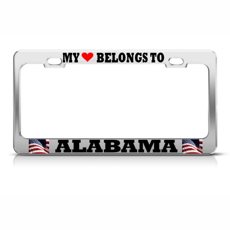 My heart belongs to alabama license plate frame usa flag pride suv auto tag