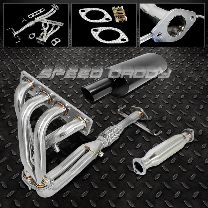 Racing header manifold+pipe+2.5"black muffler exhaust 93-97 ford probe/mx-6 2.0l