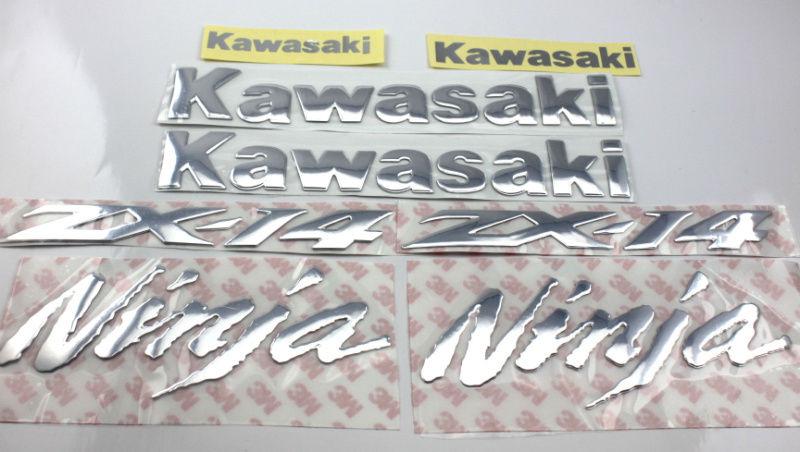 New 3d set kit silver gas tank metal sticker fit kawasaki zx-14r ninja monster