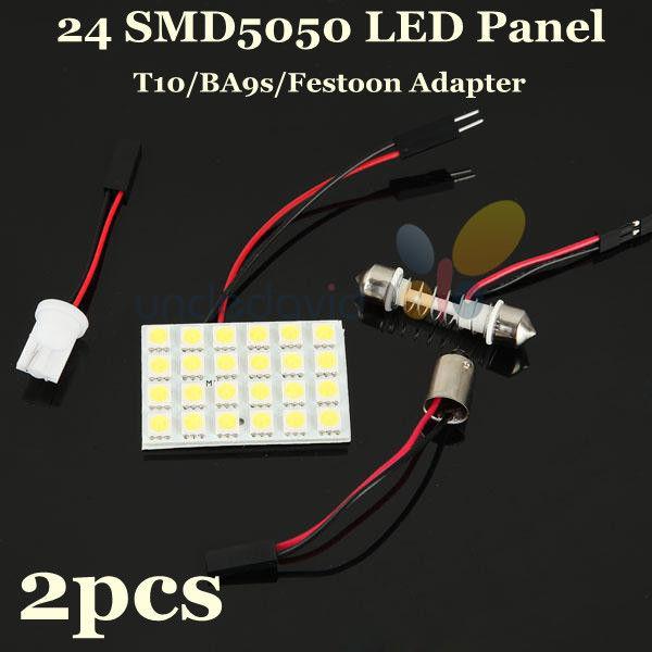 2x 24 led 5050smd t10 festoon ba9s dome panel light car roof reading lamp