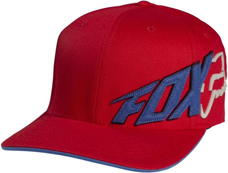 Fox riptide red fitted flexfit medium profile hat cap hats mx 2014 blue white