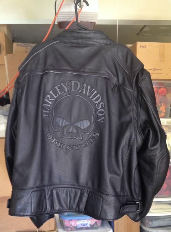 Harley davidson mens reflective skull leather jacket 5xl armor included