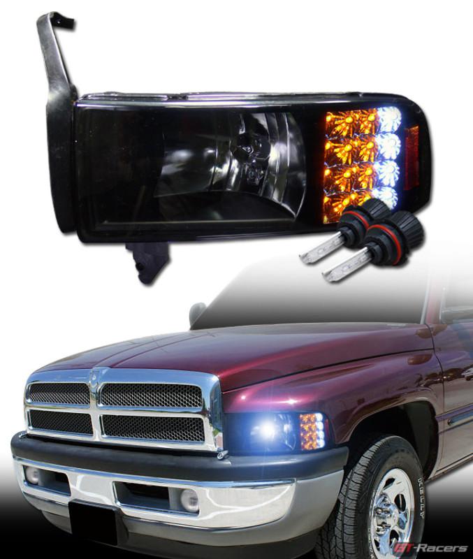 8000k hid bi-xenon smoke drl led head lights signal bumper am 94-01 02 dodge ram