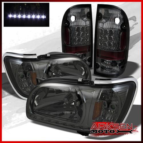 01-04 tacoma pickup drl smoekd led headlights 2in1+led smoked tail lights combo