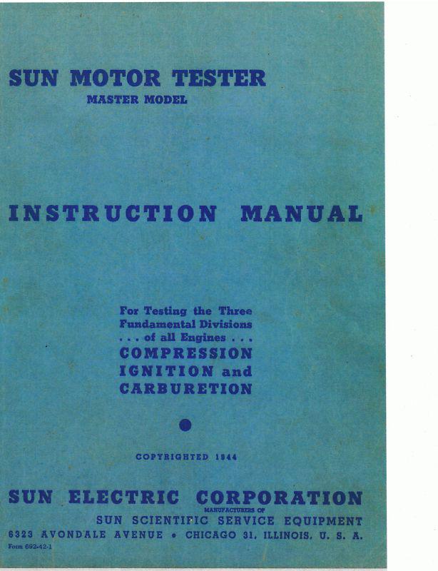 Sun service station tester machine (1940's "master" model ) operators manual 