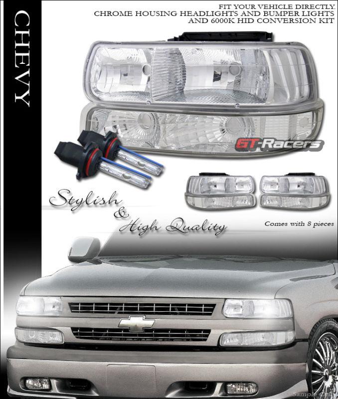 6000k hid xenon chrome head lights+signal bumper aw 99-02 silverado/00-06 tahoe