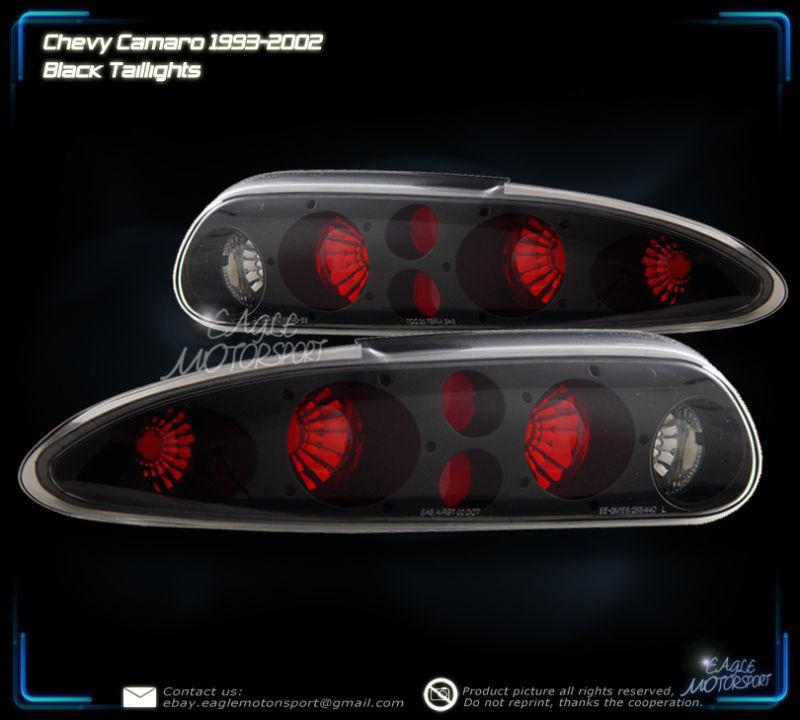 1993-2002 chevy camaro black blk tail lights driver passenger rear lamps