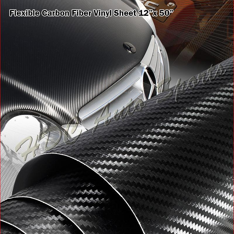 12"x50" black 3d texture flexible carbon fiber vinyl wrap sheet decal sticker