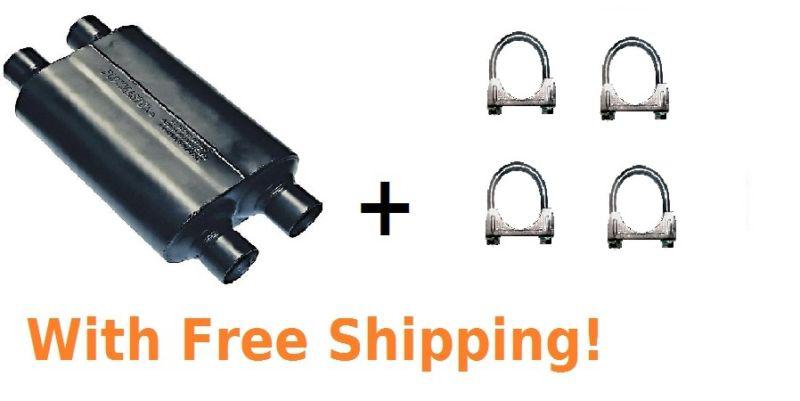 Flowmaster 9525454 super 40 delta flow muffler + 4 rol 2 1/2" exhaust clamps