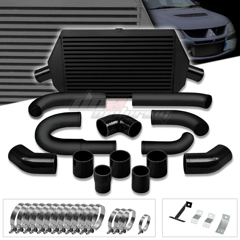 03-07 mit evo 8/9 viii/ix aluminum racing bolt-on turbo intercooler+black piping