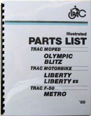 1989 trac moped parts book olympic blitz metro liberty