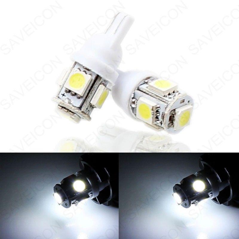 2 pcs xenon white t10 wedge 5-smd 5050 led light bulbs 192 168 194 w5w 2825 158