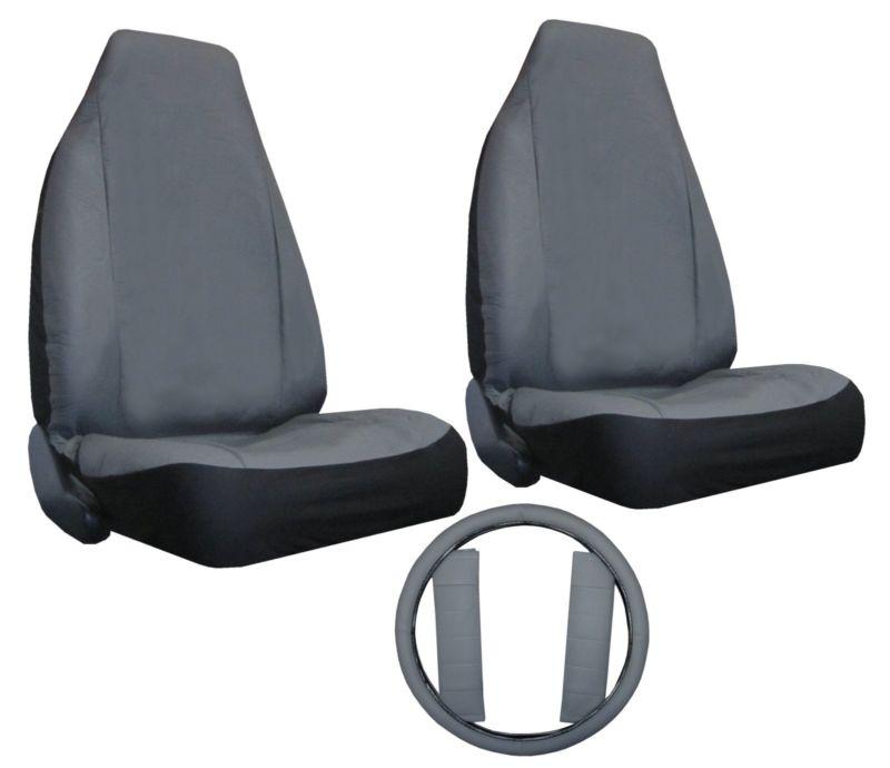 Faux leather car truck suv grey gray 2 high back bucket seat covers w/extras #y