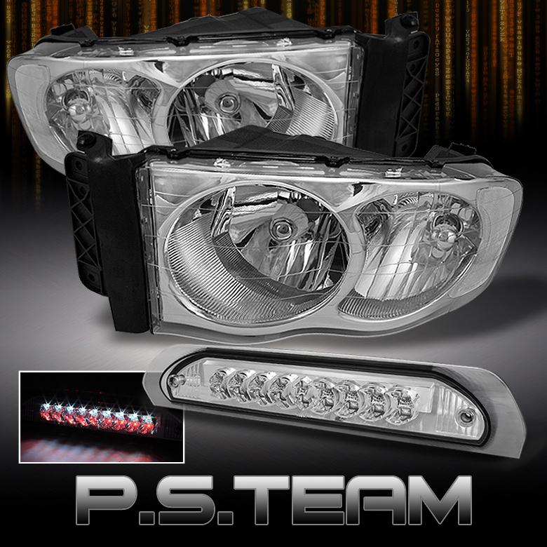 02-05 dodge ram crystal headlights +clear full led 3rd third brake lamp lights