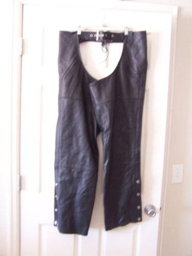 Black leather lined motorcycle chaps. size large