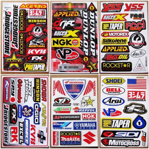 Racing motocross motorcycle bike decals helmet atv  bumper stickers 6 sheet