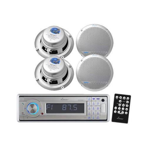 Aqcd60bts marine boat cd/mp3/usb/sd am/fm radio w/bluetooth &amp; 4 silver speakers