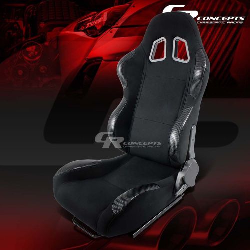 2x pvc leather carbon look sports racing seats+mounting slider driver left side