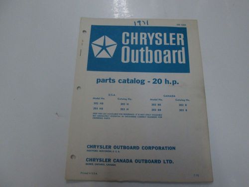 1971 chrysler outboard 20 h.p. hp parts catalog 202 203 hb h bb b writing stains