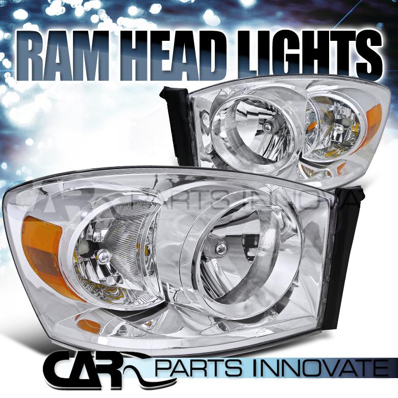 Dodge 06-08 ram 1500 2500 3500 chrome crystal headlights lamp w/o amber bar