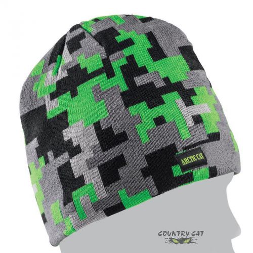 Arctic cat digital camo winter beanie hat – gray with black &amp; lime – 5263-061