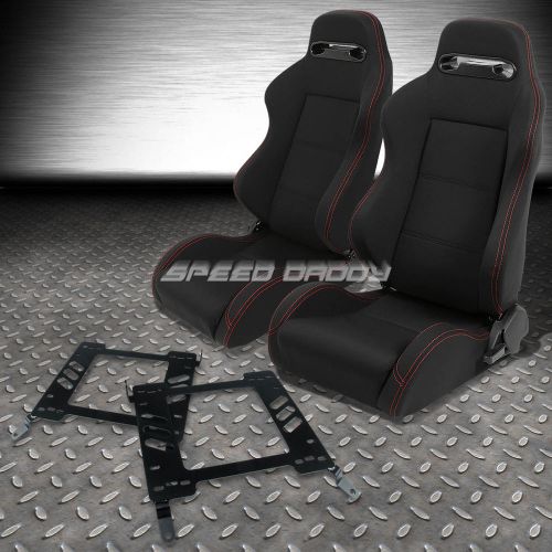 2x type-r black canvas bucket racing seat+slider+bracket for 00-05 eclipse 3g