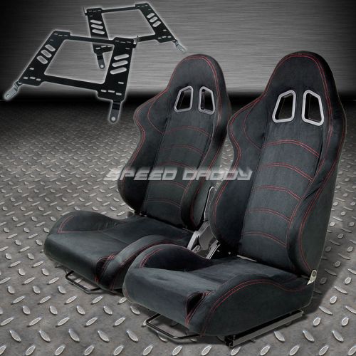 Pair type-1 reclining black suede racing seat+bracket for 00-05 mit eclipse 3g