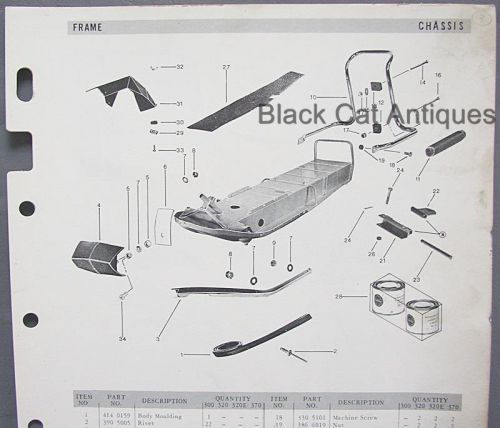 1969 bombardier snowmobile parts list frame/body/chassis models 300 320 320e 370