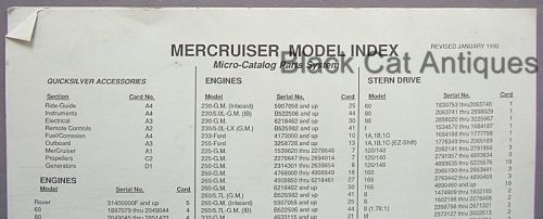 Orig mercruiser model index - micro-card parts system chart january 1990