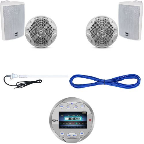 4&#034; / 6.5&#034; speaker marine set, wires, lanzar round bluetooth usb radio, antenna