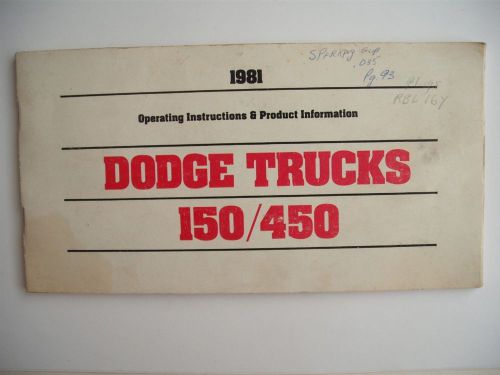 1981 dodge trucks 150/450 operating instruction manual