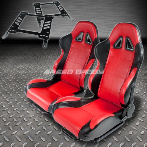 Pair type-5 reclining black red woven racing seat+bracket for 00-05 eclipse 3g