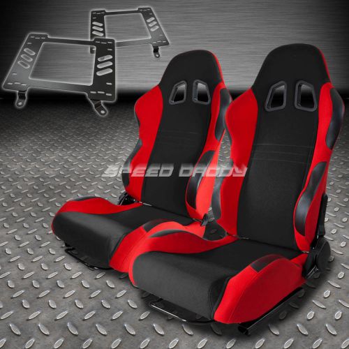 Pair type-7 reclining black red woven racing seat+bracket for 63-72 malibu ss396