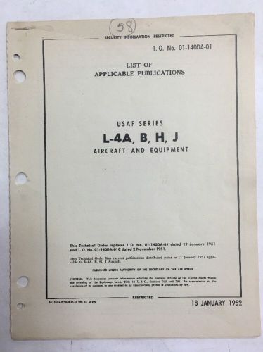 1952 l-4a, b, h, j original aircraft &amp; equipment list of applicable publications